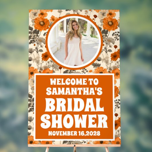 Rustikale Fall Blume Foto Brautparty Willkommen Acrylschild (Neutral)