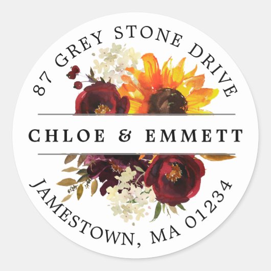 Rustikale Fall-Blume geben Adressenaufkleber zurüc Runder Aufkleber (Vorderseite)