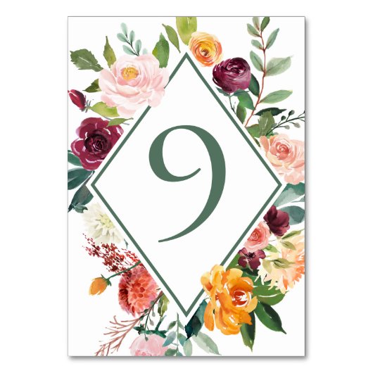 Rustikale Fall-Blume: Grüne Tischnummern 9 (Rückseite)