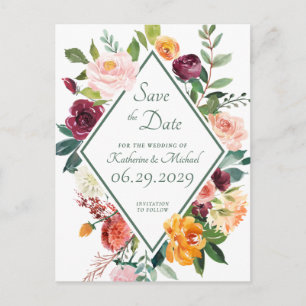 Rustikale Fall-Blume Sage Green Save the Date Postkarte