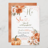 Rustikale Fall-Floral-Pumpkin-Gender-Studie Einladung (Vorne/Hinten)