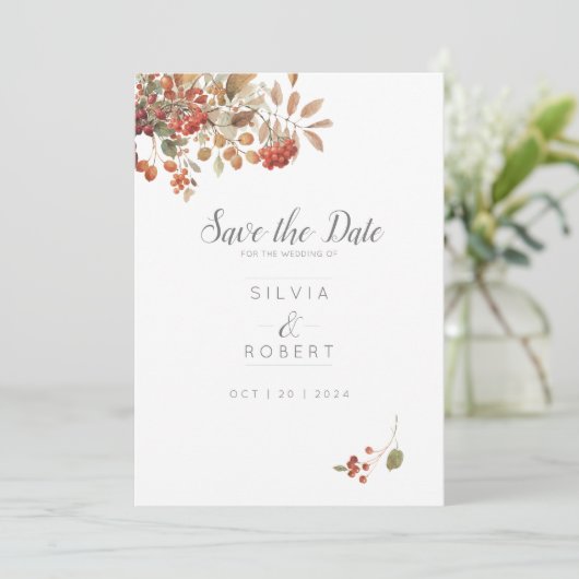 Rustikale Fall-Foliage Save The Date (Stehend Vorderseite)