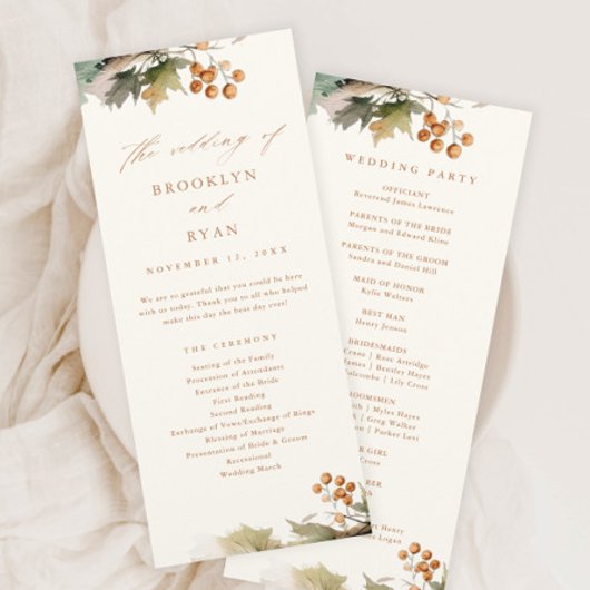 Rustikale Fall Grüne Blätter Foliage Wedding Programm