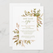 Rustikale Fall-Grüne Sie sagte ja Brautparty Einladung (Vorne/Hinten)