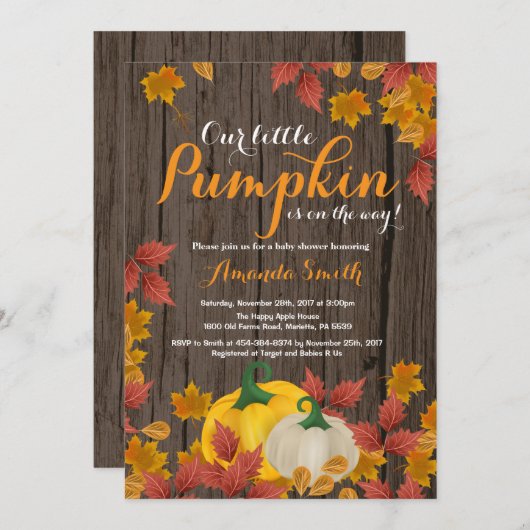 Rustikale Fall-Kürbis-Babypartyeinladung Einladung (Vorne/Hinten)