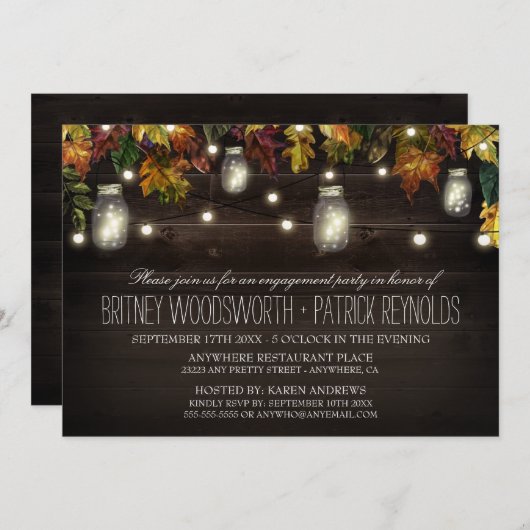 Rustikale Fall Mason Jar Engagement Partei Einladu Einladung (Vorne/Hinten)