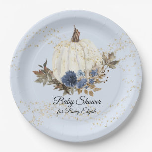 Rustikale Fall Navy Blue Floral Pumpkin Baby Dusch Pappteller
