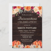 Rustikale Fall Orange Pumpkins Floral Quinceanera Einladung (Vorderseite)