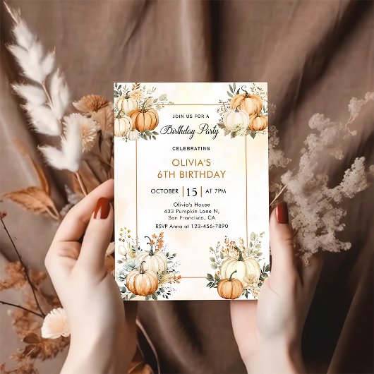 Rustikale Fall Pumpkin Floral Geburtstagsparty Einladung