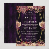 Rustikale Fall Purple Flowers Gold Frame Wedding Einladung (Vorne/Hinten)