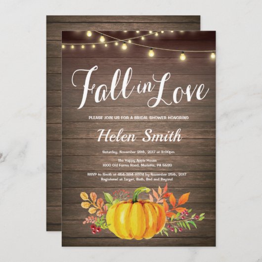 Rustikale Fall-Schnur beleuchtet Einladung (Vorne/Hinten)