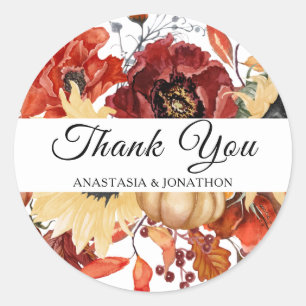 Rustikale Fall Sonnenblumenkürbis Hochzeit Runder Aufkleber