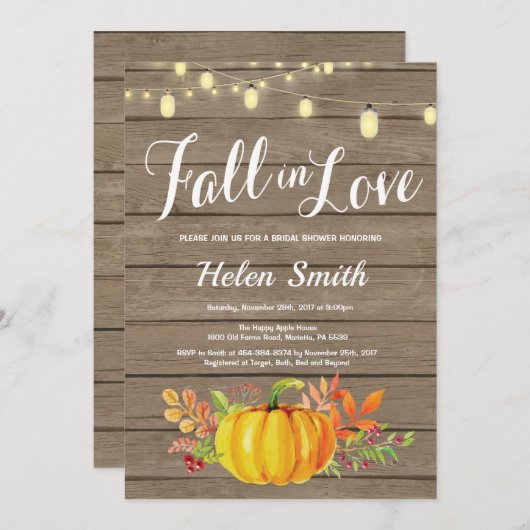 Rustikale Fall String Lights Bridal Dusche Einladu Einladung (Vorne/Hinten)