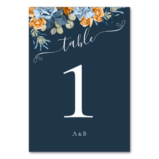 Rustikale Fall Terracotta Navy Blau und Rost Hochz Tischnummer (Rückseite)