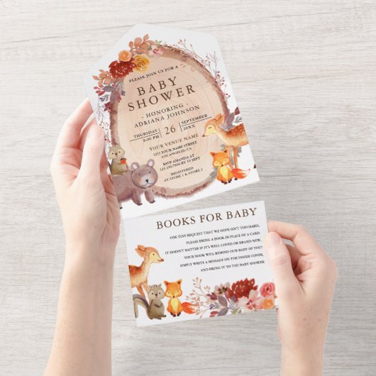 Rustikale Fall-Wald-Waldtiere Kinderdusche All In One Einladung (Abreißen)