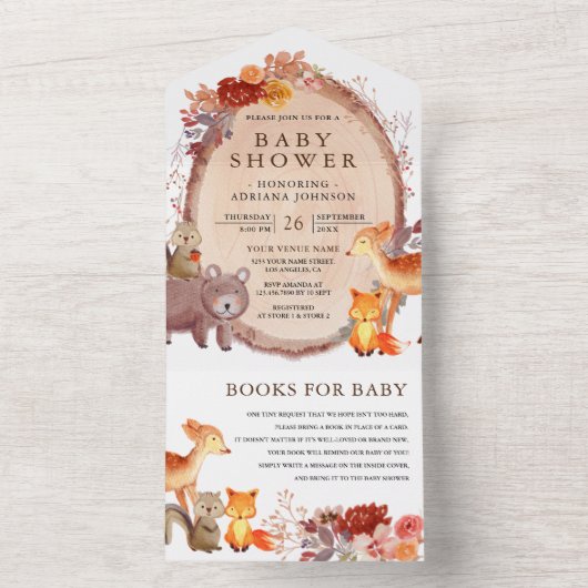 Rustikale Fall-Wald-Waldtiere Kinderdusche All In One Einladung (Innen Boden)