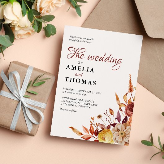 Rustikale Fall warme Wasserfarbe Blumenstrauß Hoch Einladung