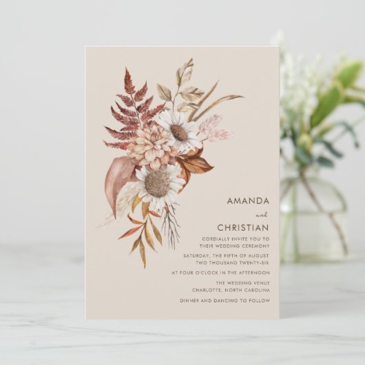 Rustikale Fall-Wildblume Einladung (Stehend Vorderseite)