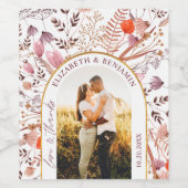 Rustikale Fall Wildblumen Liebe Dank Foto Hochzeit Weinetikett (Einzelnes Label)