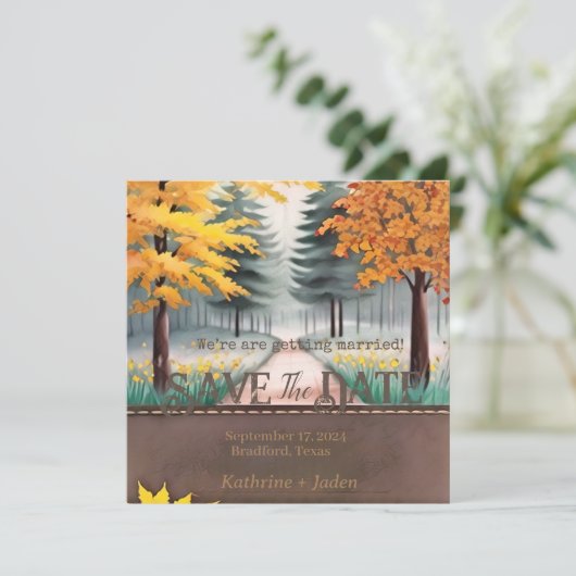 Rustikale Fallbäume Save the Date (Stehend Vorderseite)