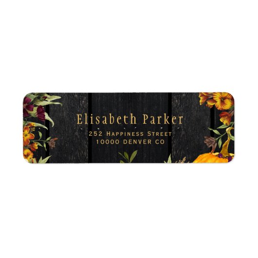 Rustikale fallblumige Goldtypografie-Rücksendeadre (Vorne)