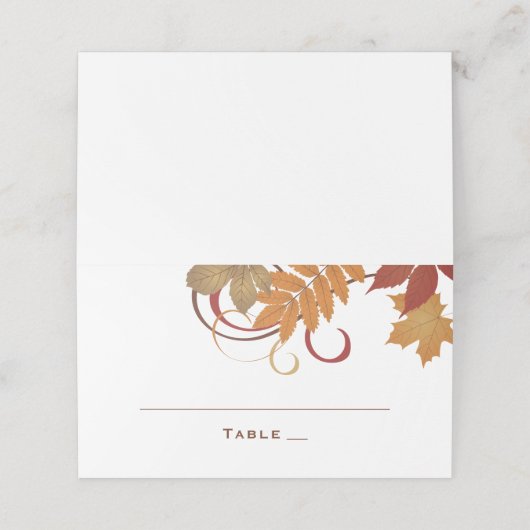 Rustikale Fallende Blätter Herbsthochzeit Platzkarte (Außenseite Aufgefaltet)