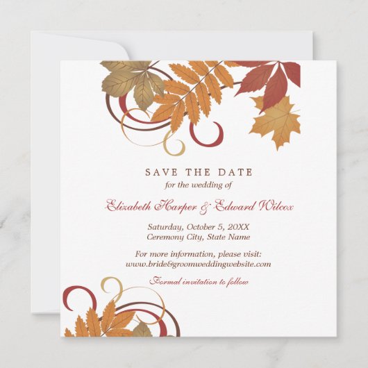 Rustikale Fallende Blätter Herbsthochzeit Save The Date (Vorderseite)