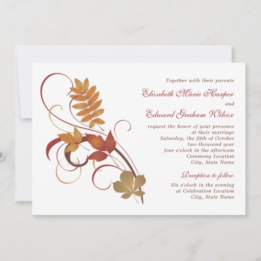 Rustikale Fallende Blätter Hochzeit Einladung (Vorderseite)