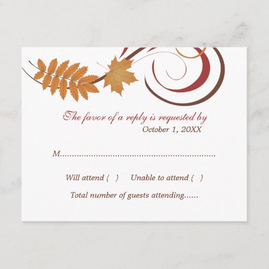 Rustikale Fallende Blätter Hochzeit RSVP Karte (Vorderseite)