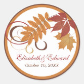 Rustikale Fallende Blätter Kupferhochzeit Monogram Runder Aufkleber (Vorderseite)