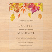Rustikale Falling Blätter Garland Herbsthochzeit Acryleinladungen (Vorderseite)