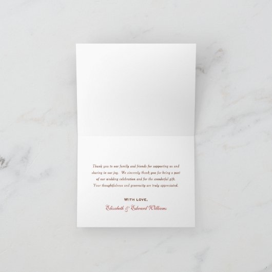 Rustikale Falling-Blätter Hochzeitmonographie Dankeskarte (Innenseite)