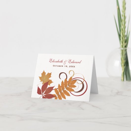 Rustikale Falling-Blätter Hochzeitmonographie Dankeskarte (Vorderseite)