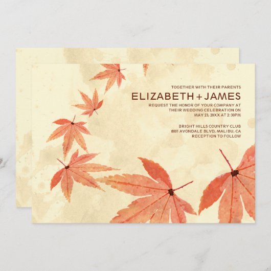 Rustikale Falling Blätter Hochzeitseinladungen Einladung (Vorne/Hinten)