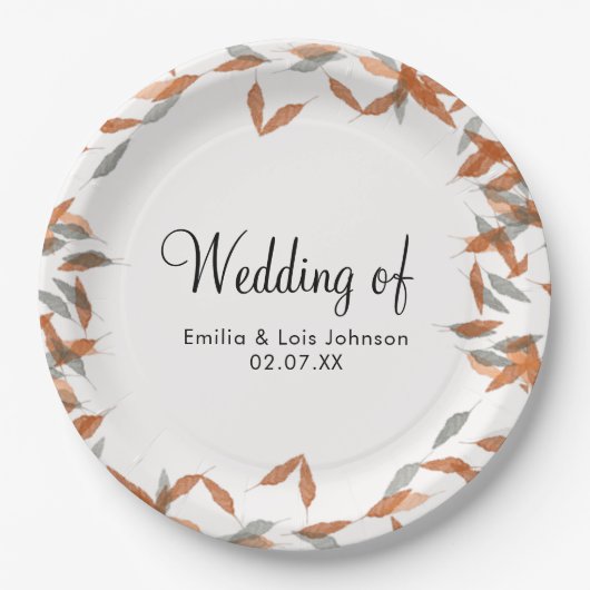 Rustikale Falling Leaf Pampas Floating Wedding Pappteller (Vorderseite)