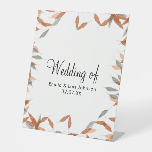 Rustikale Falling Leaf Pampas Floating Wedding Sockelschild (Vorderseite)