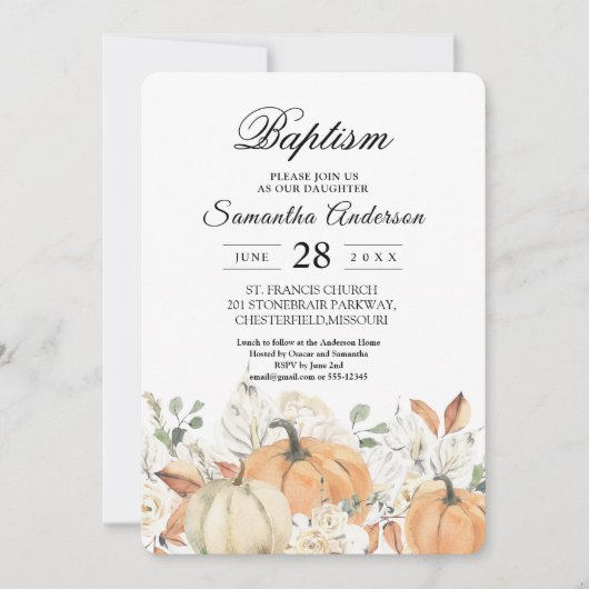 Rustikale Falltaufe | Wasserfarbe Einladung (Vorderseite)