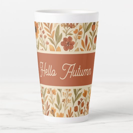 Rustikale Fallvibe Blume - Hallo Herbsttypografie Milchtasse (Vorderseite)