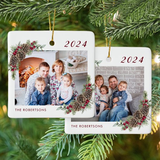 Rustikale Familie 2 Foto Weihnachten Keramikornament