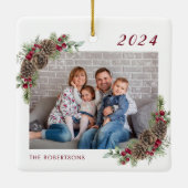 Rustikale Familie 2 Foto Weihnachten Keramikornament (Rückseite)