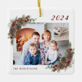 Rustikale Familie 2 Foto Weihnachten Keramikornament (Vorderseite)
