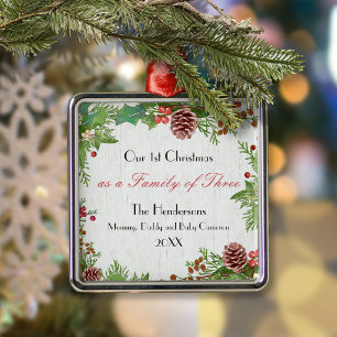 Rustikale Familie von Drei Neugeborenen Meilenstei Ornament Aus Metall