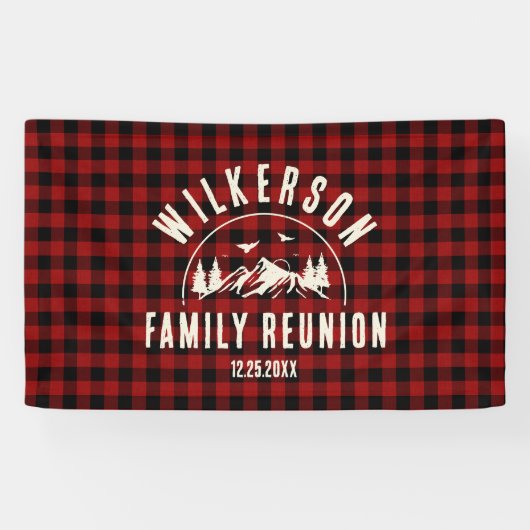 Rustikale Familie Wiedersehen Cabin Retro Rot Kari Banner (Horizontal)