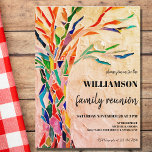 Rustikale Familienbaum-Wiedersehen Einladung Postkarte<br><div class="desc">Mit dieser rustikalen Postkarte laden Sie Ihre Familie zum Wiedersehen ein. Es ist mit einem bunten Mosaikbaum auf beigem Hintergrund gestaltet. Einfach anpassbar. Verwenden Sie zum Bearbeiten das Entwurfstool,  um den Schriftart,  die Größe des Schriftartes oder die Farbe zu ändern. Original Mosaik © Michele Davies.</div>