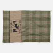 Rustikale Familienhütte Elche Kieferngrün Kariert Geschirrtuch (Horizontal)