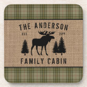 Rustikale Familienhütte Elche Kieferngrün Kariert  Getränkeuntersetzer (Vorderseite)