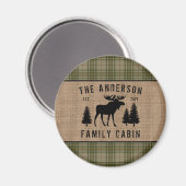 Rustikale Familienhütte Elche Kieferngrün Kariert  Magnet (Vorderseite/Rückseite)