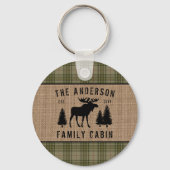 Rustikale Familienhütte Elche Kieferngrün Kariert Schlüsselanhänger (Vorderseite)