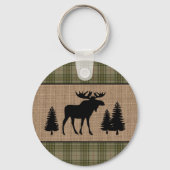 Rustikale Familienhütte Elche Kieferngrün Kariert  Schlüsselanhänger (Rückseite)