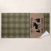 Rustikale Familienhütte Elche Kieferngrün Kariert Strandtuch (Vorderseite)